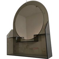 Vintage Mid Century Modern Großes Rauchglas Regal Mit Rundem Spiegel von FunAntic