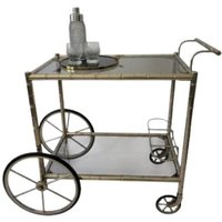 Vintage Mid Century Modern Messing Faux Bambus Servierwagen Bar Tisch Auf Rollen von FunAntic