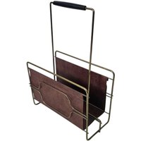 Vintage Mid Century Modern Messing Und Kunstleder Zeitungsständer von FunAntic