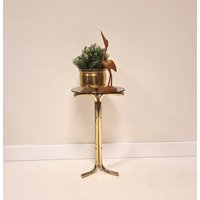 Vintage Mid Century Modern Messing Und Rauchglas Tisch/Blumenhalter von FunAntic