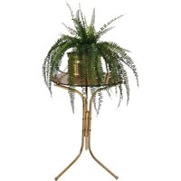Vintage Mid Century Modern Messing Und Rauchglas Tisch/Blumenhalter von FunAntic