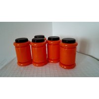 Vintage Mid Century Space Alter 5 Gewürz-Boxen Set Tschechoslowakei 80 von FunAntic