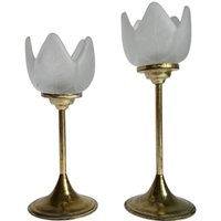 Vintage Paar Kerzenständer Aus Glas Und Messing Blumen Vintage Paar Kerzenständer Aus Glas Und Messing Blumen von FunAntic