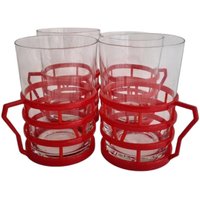 Vintage Space Age Retro Set Mit 4 Glas/Kunststoff Kombi Tassen Vintage Space Age Retro Set Mit 4 Glas/Kunststoff Kombi Tassen von FunAntic