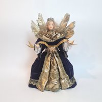 Vintage Weihnachtswachs Engel 40 cm Im Samtkleid Mit Goldband 70Er Jahre von FunAntic