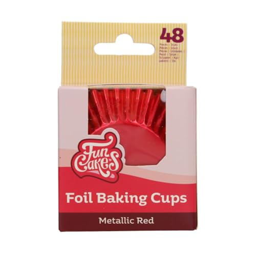 FunCakes Baking Cups Metallic Rot 48 Stück Muffin und Cupcake Förmchen Papier, Folie Backförmchen Aluminiumfolie, Perfekt für Cupcakes und Muffins - Pk/48 von FunCakes
