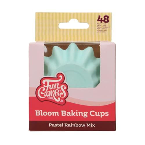 FunCakes Baking Cups Pastell Regenbogen Mix 48 Stück Muffin und Cupcake Förmchen Papier, Bloom Backförmchen aus beschichtetem Karton, Perfekt für Cupcakes und Muffins - Pk/48 von FunCakes