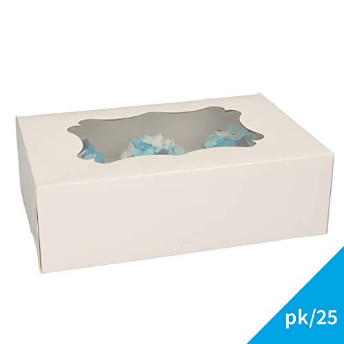 FunCakes FC1216 Cupcake/Muffin Schachteln-weiß mit Sichtfenster-24 x 16,5 x 7,5 cm, Platz für 6 Muffins-25er Set, Papier von FunCakes