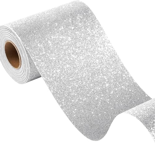 FunStick 10CMx6M Graue Glitzer Tapete Selbstklebend Glitzerfolie Silber Klebefolie Basteln Kinder Folie Für Möbel Sticker Glitzer Aufkleber Glitzerpapier zum Basteln Selbstklebend Plotterfolie Vinyl von FunStick