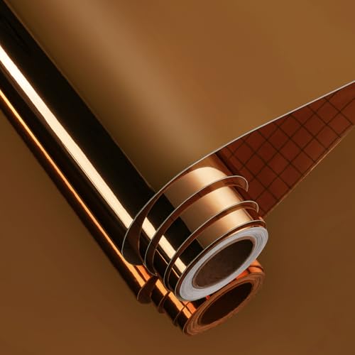 FunStick 30CM×7M Selbstklebende Tapete Dunkelbraun Gold Glänzend Metallicfolie Zum Basteln Spiegelfolie Selbstklebend Möbel Wand Flexibel Klebefolie Möbel Metallisch Braun Spiegelfolie Schrankfolie von FunStick