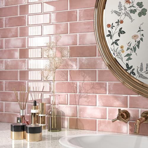 FunStick 30×30CM 15 Stück Fliesenaufkleber Küchenrückwand Badezimmer Wasserfest 3D Fliesen Selbstklebend Rosa Fliesenfolie Küche Selbstklebend Wandfliesen Aufkleber Bad Abnehmbare Fliesensticker Küche von FunStick