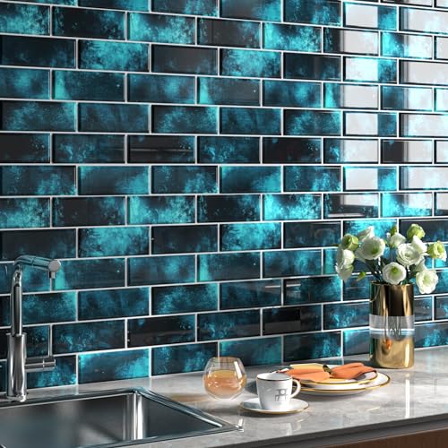 FunStick 30×30CM 30 Stück Klebefliesen Küchenrückwand Waschbar Wandfliesen Selbstklebend Küche Dunkelblau Wandsticker Küchen Fliesen Selbstklebend Küche Wand Wasserdicht Küchen Bad Fliesenaufkleber 3D von FunStick