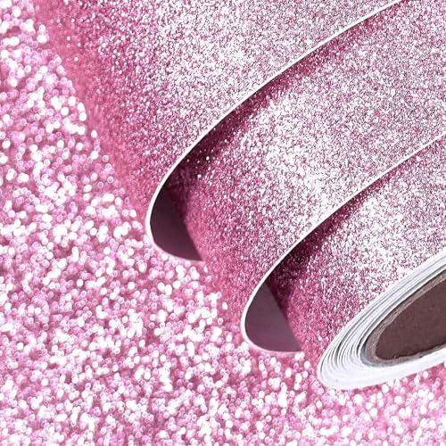FunStick 40CM X 6M Rosa Glitzer Tapete Selbstklebend Kinderzimmer Mädchen Glitzerfolie Für Wand Plotter Folie Möbel Klebefolie Basteln Kinder Deko Möbelfolie Glitzerpapier Selbstklebend zum Basteln von FunStick