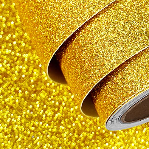 FunStick 40CM x 6M Tapete Gold Glitzer Folie Selbstklebende Glitzerfolie für Wand Plotter Folien Selbstklebende Folie Möbel Klebefolie Sticker Deko Möbelfolie Glitzerpapier Selbstklebend zum Basteln von FunStick