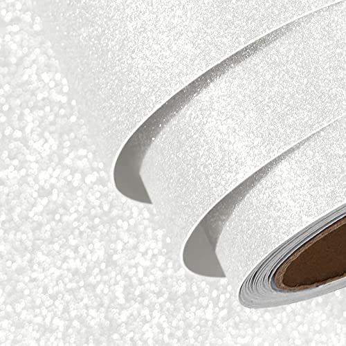 FunStick 40CMX6M Weiß Glitzer Selbstklebende Tapete Mädchenzimmer Klebefolie Möbel Weiss Glitzerfolie Selbstklebend für Möbel Wand Schminktisch Dekorfolie Möbelfolie Bastelpapier Weihnachtsdeko von FunStick