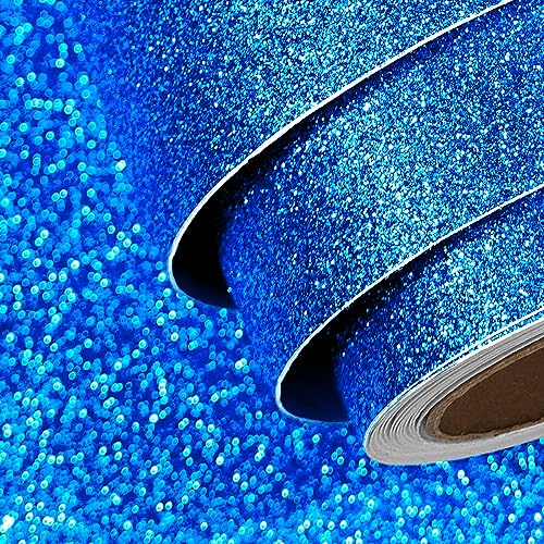 FunStick 40CMx6M Glitzer Tapete Blau Glitzerfolie Selbstklebend Dunkelblau Klebefole Glitzer Folie für Wand Möbel Glitzer Papier zum Basteln Plotterfolie Vinyl Selbstklebende Folie Deko Glitzereffekt von FunStick