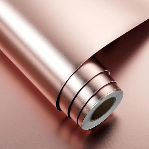 FunStick 40CM×6M Klebefolie Möbel Rosa Gold Metallic Glänzend Edelstahl Folie Selbstklebend Kühlschrank Folie Spritzschutz Küchenrückwand Metallicfolie Möbelfolie Selbstklebend Küche Geschirrspüler von FunStick