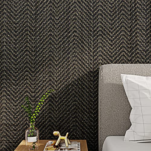 FunStick 40CMx6M Klebefolie Möbel Schwarz Leinen Möbelfolie Schwarz Gold Tischplatte Kommode Nachttische Selbstklebend Küchenfolie Schränke Schwarz Struktur Tapete Schlafzimmer Badezimmer Wasserfest von FunStick
