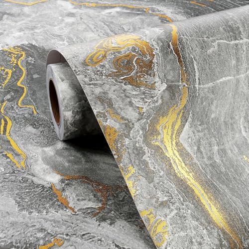FunStick 40CM×6M Marmor Tapete Küche Grau Gold Klebefolie Küchenrückwand Folie Marmor Grau Folie für Möbel Tisch Küchenschränke Küchenfolie Arbeitsplatte Marmoroptik Wandtapete Wohnzimmer Gold Deko von FunStick