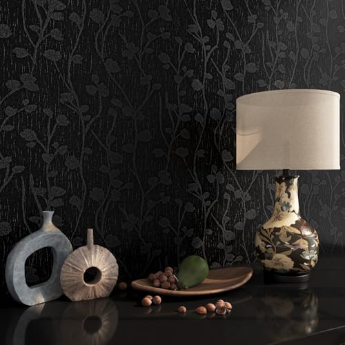 FunStick 40CMx6M Selbstklebende Tapete Schwarz Klebefolie Arbeitsplatte Muster Tapete Modern Wohnzimmer Blätter Zweige Muster Selbstklebende Folie Schlafzimmer Schwarze Klebefolie Möbelfolie Schrank FunStick 40CMx6M Selbstklebende Tapete Schwarz Klebefolie Arbeitsplatte Muster Tapete Modern Wohnzimmer Blätter Zweige Muster Selbstklebende Folie Schlafzimmer Schwarze Klebefolie Möbelfolie Schrank von FunStick