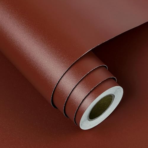 FunStick 40CMx6M Tapete Selbstklebend Vintage Rot Möbelfolie Küchenfolie Selbstklebend Burgunderrot Klebefolie Möbel Wohnzimmer Wandtapete Rot Folie für Möbel Tisch Kleiderschränke Klebefolie Küche von FunStick