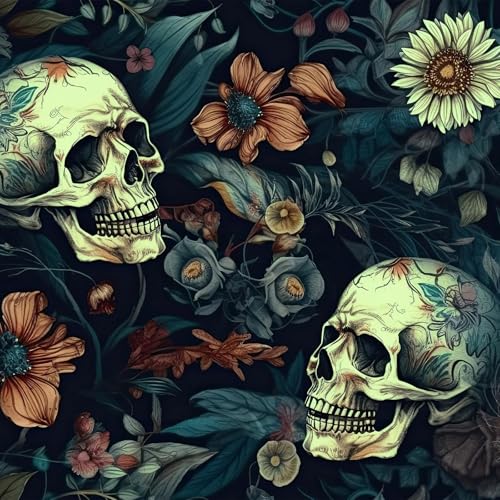 FunStick 44.5CMx9M Selbstklebende Tapete Totenkopf Gelb Schwarz Wand Blumentapete Wohnzimmer Halloween Abnehmbare Selbstklebende Folie Schlafzimmer Klebefolie Möbel Muster Blumen Schrankpapier Gothic von FunStick