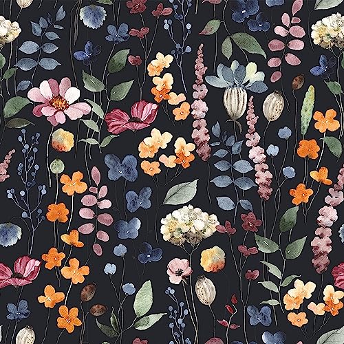 FunStick 44.5CM×9M Tapete Selbstklebend Schwarz Blumen Fototapete Schlafzimmer Wohnzimmer Romantisch Blätter Möbelfolie Selbstklebend Tropisch Klebefolie Schwarz Muster Küchenschrank Folie Schwarz von FunStick