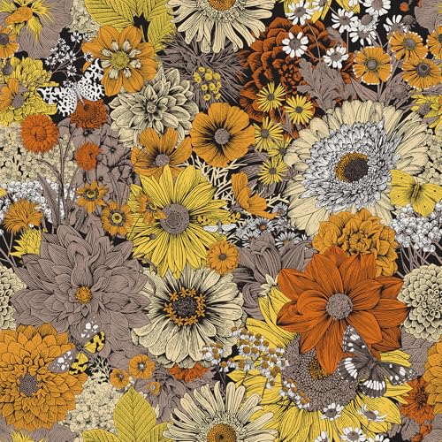 FunStick 44.5CMx9M Tapete Selbstklebend Vintage Orange Sonnenblume Tapeten Wand Mädchen Möbelfolie Selbstklebend Gelb Blumen Klebefolie Schrank Muster Selbstklebende Folie Möbel Gelb Orange Blumen von FunStick
