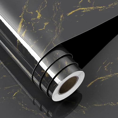 FunStick 60CM×5M Klebefolie Marmoroptik Grau Gold Folie für Arbeitsplatte Marmor Tapete Küche Wand Dunkelgrau Küchenfolie Schrank Folie Selbstklebend Anthrazit Marmor Folie Tisch Badezimmer Esszimmer von FunStick