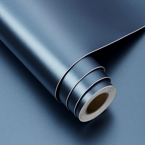 FunStick 60CMx5M Klebefolie Möbel Metallic Blau Arbeitsplatte Küche Klebefolie Wand Selbstklebend Blaue Möbelfolie Küchenfolie Geschirrspüler Küchenschrank Folie Wasserdicht Küchentapete Dunkelblau von FunStick