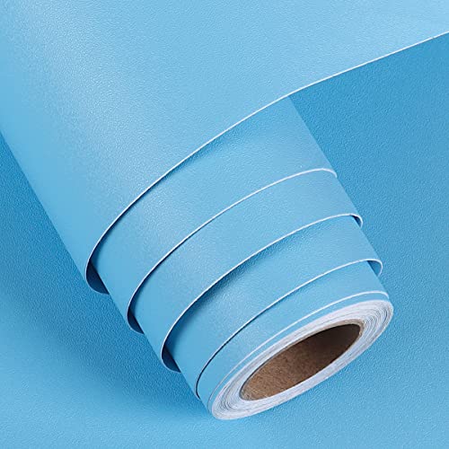 FunStick 60CM×5M Selbstklebende Tapete Hellblau Kinder Wandtapete Blau Schlafzimmer Klebefolie Möbel Arbeitsplatte Selbstklebende Folie Möbel Blau Kleiderschränke Küchenschrank Möbelfolie Küche Blau von FunStick