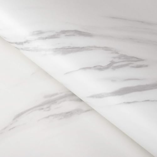 FunStick 90CM×5M Klebefolie Weiß Marmor Tapete Wohnzimmer Modern Grau Marmor Folie Selbstklebend Küche Möbelfolie Arbeitsplatte Selbstklebend Marmoroptik Wasserfest Klebefolie für Möbel Schrank Weiß von FunStick