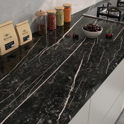 FunStick 90CM×5M Selbstklebende Folie Wand Marmor Folie für Möbel Badezimmer Küchenfolie Tapete Marmoroptik Schwarz Möbelfolie Selbstklebend Wohnzimmer Küche Marmor Rosa Weiß Klebefolie Tisch Marmor von FunStick