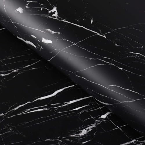 FunStick 90CM×5M Marmor Folie Selbstklebend Schwarz Möbelfolie Küche Selbstklebend Schwarze Dekofolie Selbstklebend für Möbel Tisch Küchenschränke Marmoroptik Klebefolie Wand Tapete Küche Abwaschbar von FunStick