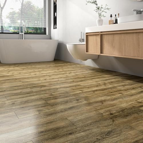 FunStick 90×15CM 35 Stück Holzoptik Vinylboden Selbstklebend PVC Bodenbelag Küche Bad Rustikal Braun Bodenfliesen Holzoptik Klebefolie Fliesen Küche Boden Wasserdicht PVC Fliesen Schlafzimmer Korridor von FunStick