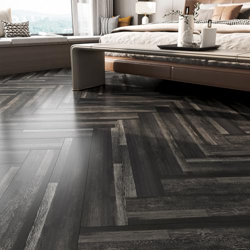 FunStick 90×15CM 35 Stück Vinylboden Selbstklebend PVC Bodenbelag Holzoptik Schwarz Klebefolie für Fliesen Küche Holzoptik Selbstklebende Fliesen Bad Boden Wohnmobil Abnehmbare Bodenfliesen Dunkel von FunStick