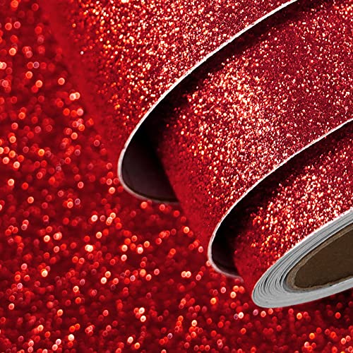 FunStick Dekofolie Selbstklebend Glitzer Tapete Rot Vintage 40CM X 2M Rote Klebefolie Basteln Kinder Möbelfolie Kinderzimmer Glitzerfolie Plotter Selbstklebende Vinylfolie Glitzerpapier zum Basteln von FunStick