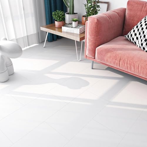 FunStick Fliesenaufkleber Boden 30x60cm 5 Stück PVC Bodenbelag Weiss Matt Klebefliesen Boden Bad Vinylboden Selbstklebend Weiß Badezimmer Fliesen Wasserfest Fliesenfolie Küche Bodenfliesen Aufkleber von FunStick