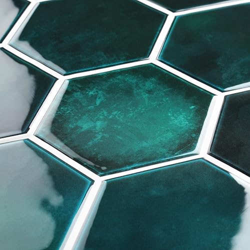 FunStick Fliesenaufkleber Hexagon Dunkelgrün 3D Fliesen Selbstklebend Küchenrückwand Abwaschbar Klebefliesen Küche Grün 3D PVC Wandfliesen Selbstklebend Badezimmer Fliesenaufkleber 30×30CM 5 Stück von FunStick