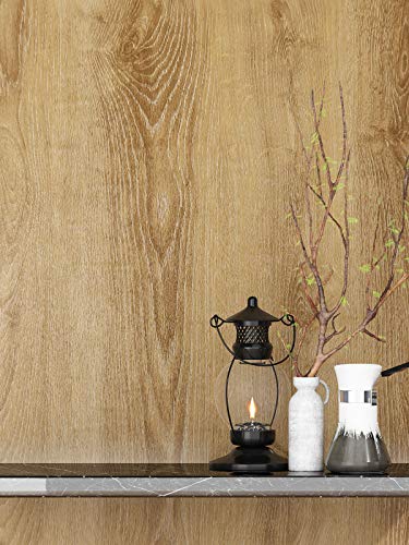 FunStick Holztapete Eiche Hellbraun Klebefolie Holzoptik Rustikal Küchenfolie Selbstklebend Holz Vinyl Klebefolie für Küchenarbeitsplatte Waschbar 40CM×12M Möbelfolie Holzoptik Schrankfolie Küche von FunStick