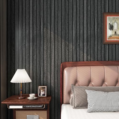 FunStick Klebefolie Möbel Holzoptik Schwarz Folie Selbstklebend Küche Schrankfolie Abnehmbare 60CM×5M Tapete Schwarz Grau Wandpaneele Selbstklebend Holz Küchenfolie Arbeitsplatte Holzoptik Möbelfolie von FunStick