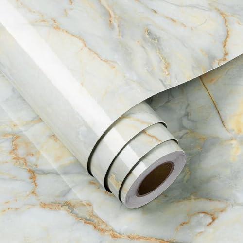 FunStick Möbelfolie Selbstklebend Marmor Grün Gelb Klebefolie Marmoroptik Tapete Selbstklebend Grün Wandverkleidung Küche Wohnzimmer Marmor Folie für Tisch Arbeitsplatte Folie Marmor Grün Gelb 30CM×5M von FunStick