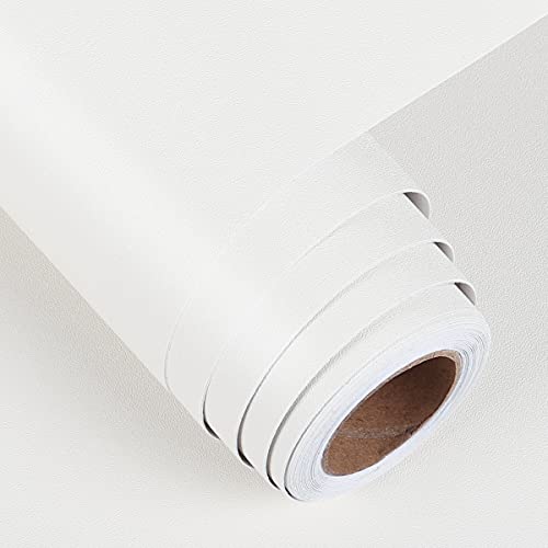 FunStick Möbelfolie Weiss Matt Tapete Selbstklebend Wasserfest PVC Aufkleber 40CM x 6M Einfarbig Textur klebefolie für Möbel Wände Küchenschränke Tische Schlafzimmer Wohnzimmer Badezimmer von FunStick