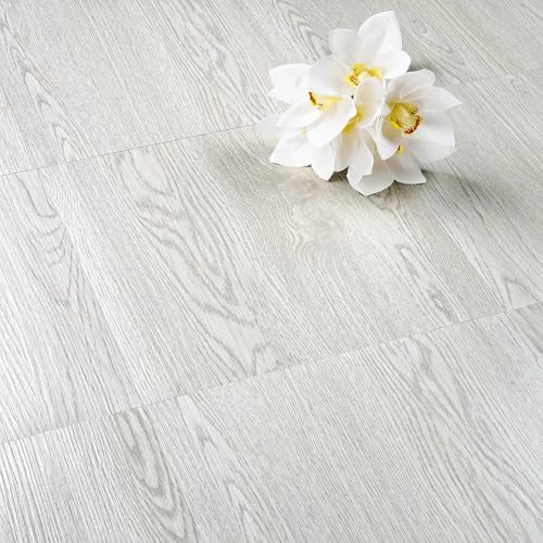 FunStick PVC Bodenbelag Fliesenoptik Grau Selbstklebend Vinylboden Klebefliesen Küche Holzoptik Wasserdicht Fliesenaufkleber Boden Badezimmer Weiß Fliesen Selbstklebend Boden Holzoptik 30×30CM 5 Stück von FunStick