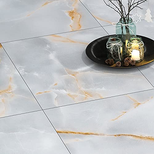 FunStick PVC Bodenbelag Grau Gold Vinyl Fliesen Marmoroptik Bodenfliesen Selbstklebend Grau Gold Klebefliesen Boden Bad Küche Fliesenaufkleber Boden Grau Klebefolie Fliesenoptik Marmor 30×30CM 5 Stück von FunStick
