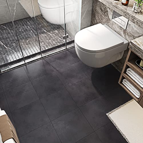 FunStick PVC Bodenbelag Selbstklebend Grau Betonoptik 30X30CM 5 Stück Fliesenaufkleber Bad Dunkelgrau Klebe Vinylboden Selbstklebend Fliesen für Boden Badezimmer Balkon Klebefliesen Küche Anthrazit von FunStick