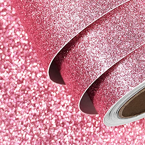 FunStick Rosa Glitter Tapete Vinylfolie 40x600cm Klebefolie Möbel Selbstklebend Dekorpapier Wasserdicht PVC Selbstklebefolie Aufkleber Folie für Wände Möbel Fensterbank innen Bastel Schranktür von FunStick