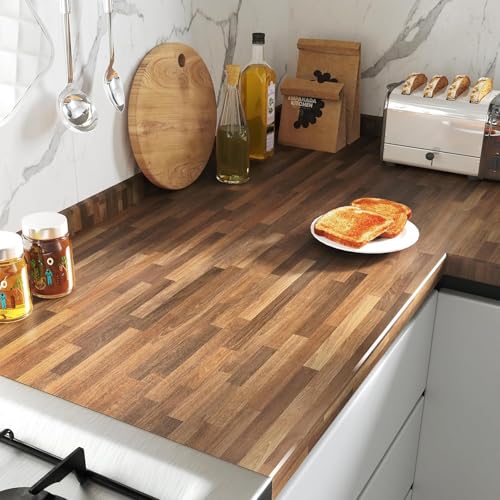 FunStick Selbstklebende Tapete Holzoptik Klebefolie Küchenfronten Braun Holz Panel Tapete Wasserdicht Holzfolie Selbstklebend für Möbel Arbeitsplatte Folie Küche Holzoptik Klebefolie Möbel 30CM×5M von FunStick