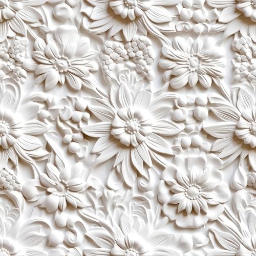 FunStick Selbstklebende Tapete Weiß Muster Struktur Blumentapete Cremeweiß Fototapete Blumen Klebefolie Weiß Tapeten Wohnzimmer Schlafzimmer Möbelfolie Selbstklebend Weiß Beige Wandtapete 44.5CM×3M von FunStick