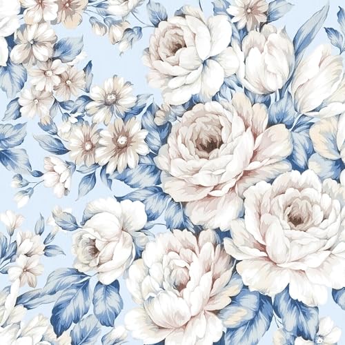 FunStick Tapete Selbstklebend Blumen Blau Blumentapete Rosa Selbstklebend Wandtapete Schlafzimmer Wasserfest Klebefolie Möbel Blau Muster Küchenrückwand Folie Blau Möbelfolie Blumen Vintage 44.5CM×3M von FunStick